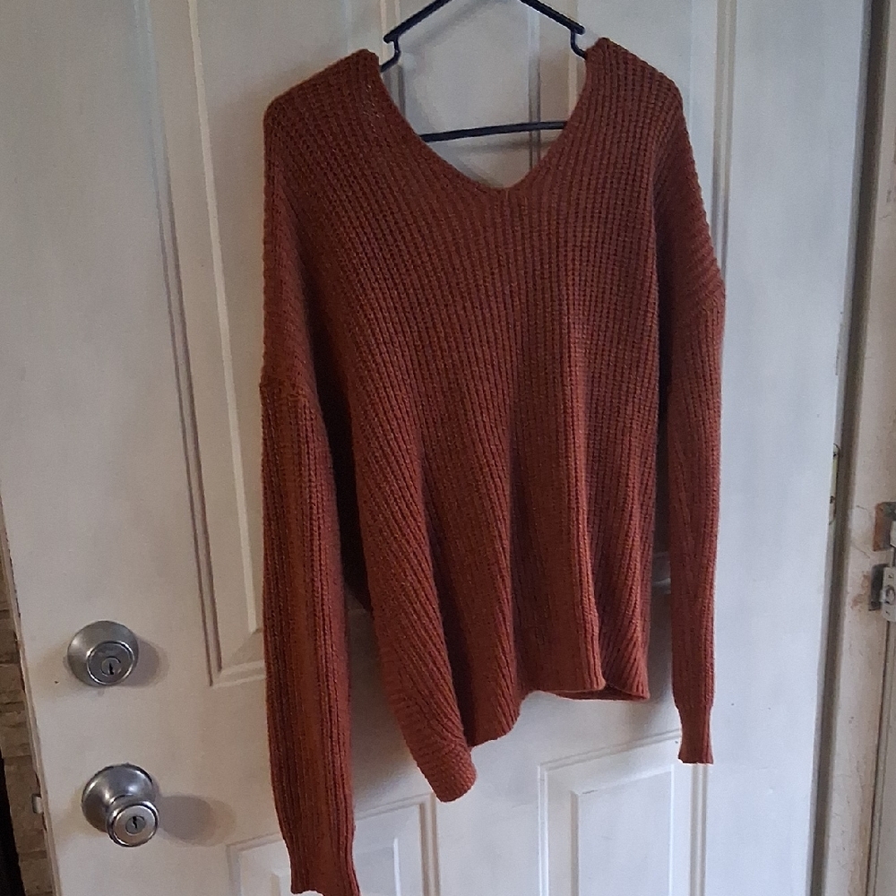 Forever 21 Women's V-Neck Sweater in Rust
